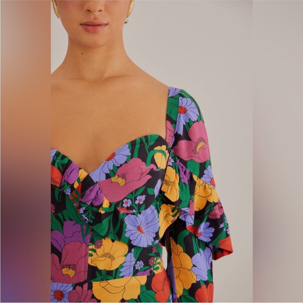FARM RIO Black Bucolic Garden Long Sleeve Mini Dress - Picture 2 of 4